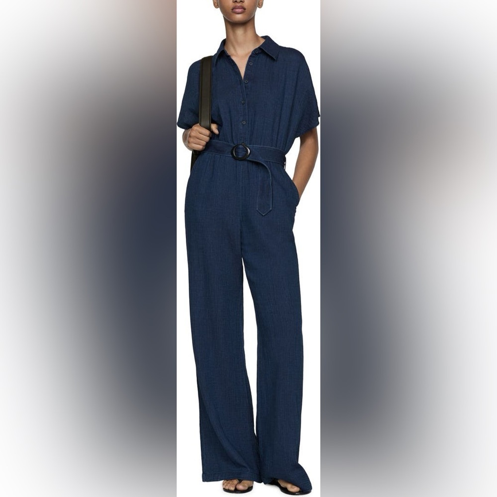Mango Belted Cotton Twill Jumpsuit